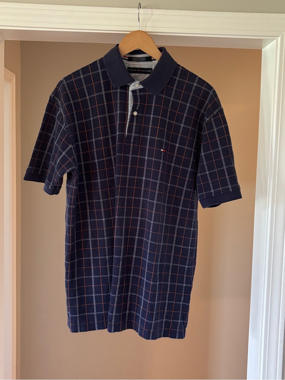Tommy Hilfiger Navy Polo with Red and Light Blue Windowpane